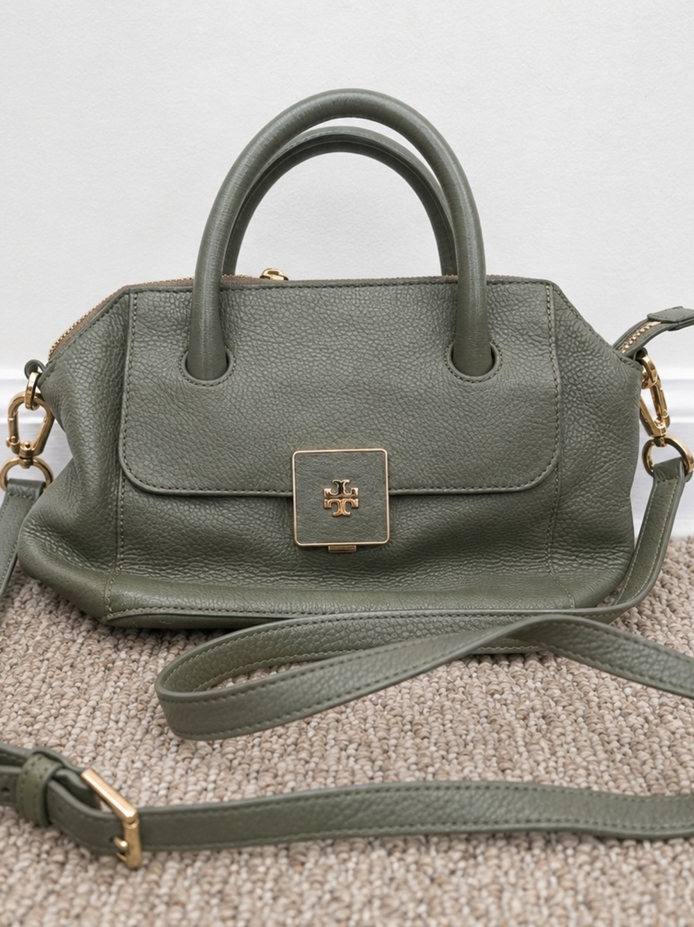 Tory Burch Olive Leather Top-Handle Small Satchel